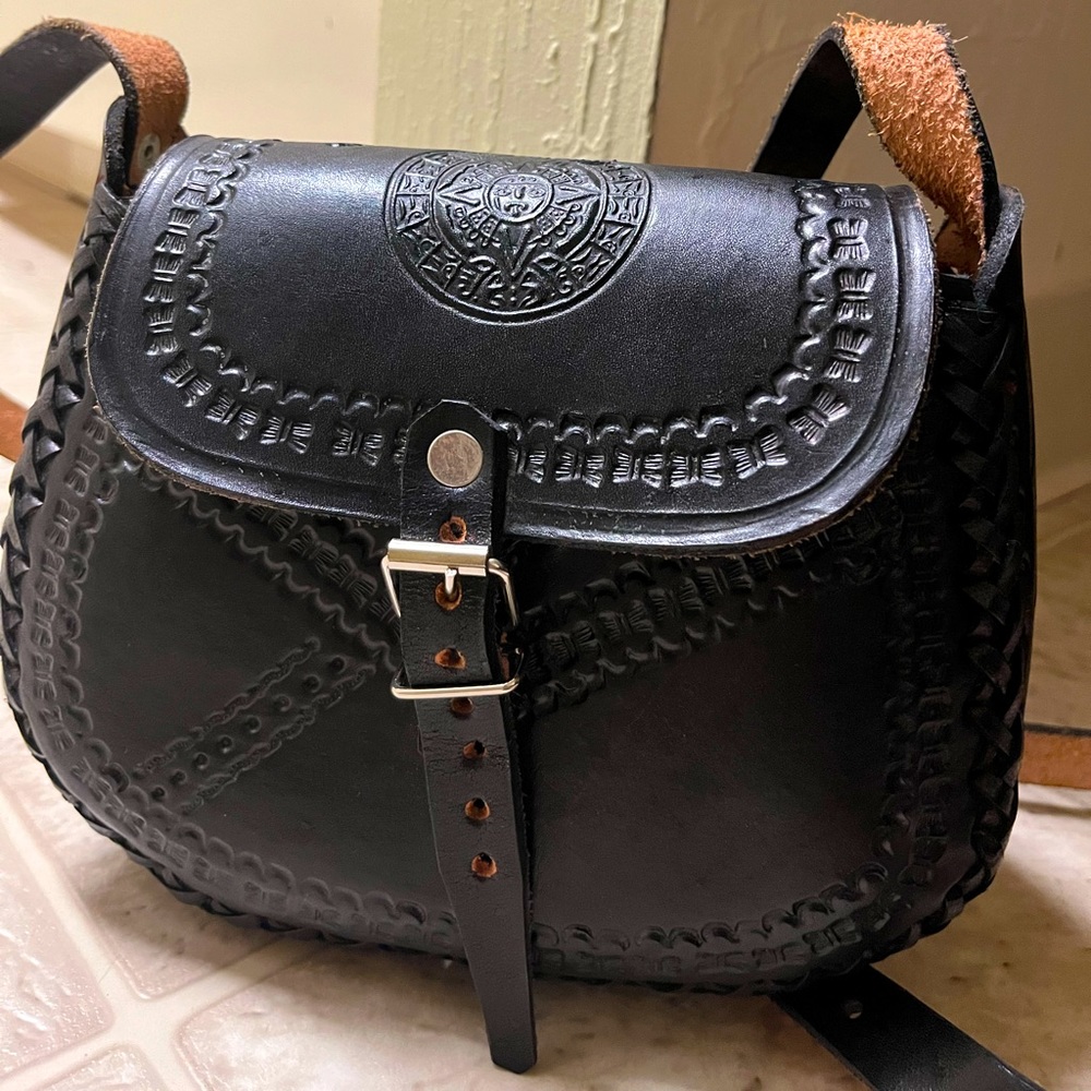 Mexican Black Leather Crossbody